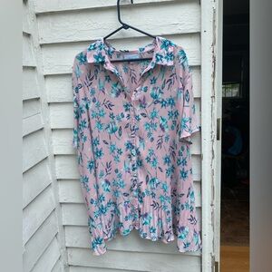 Only Necessities Pink and Blue Floral Blouse